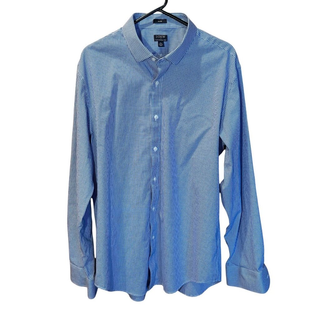 J.Crew Flex Wrinkle-Free‎ Blue Gingham Dress Shirt XL (17-17½)